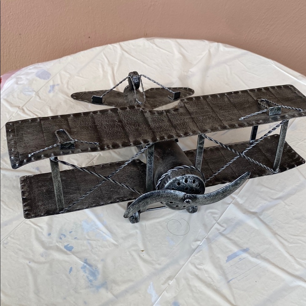 Vintage Grey/Black Metal Airplane Decor